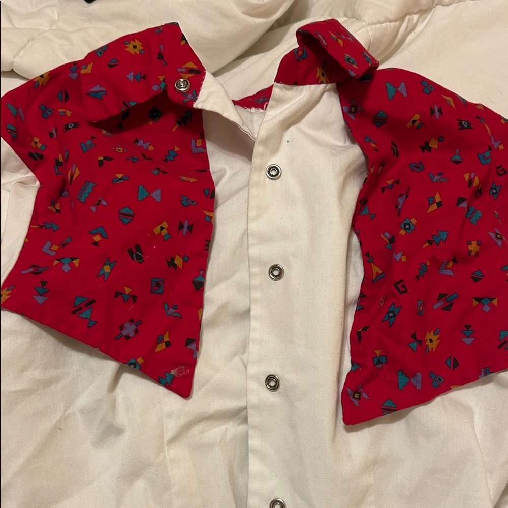 Handmade vintage Red Patterned woman’s button up cropped Shirt